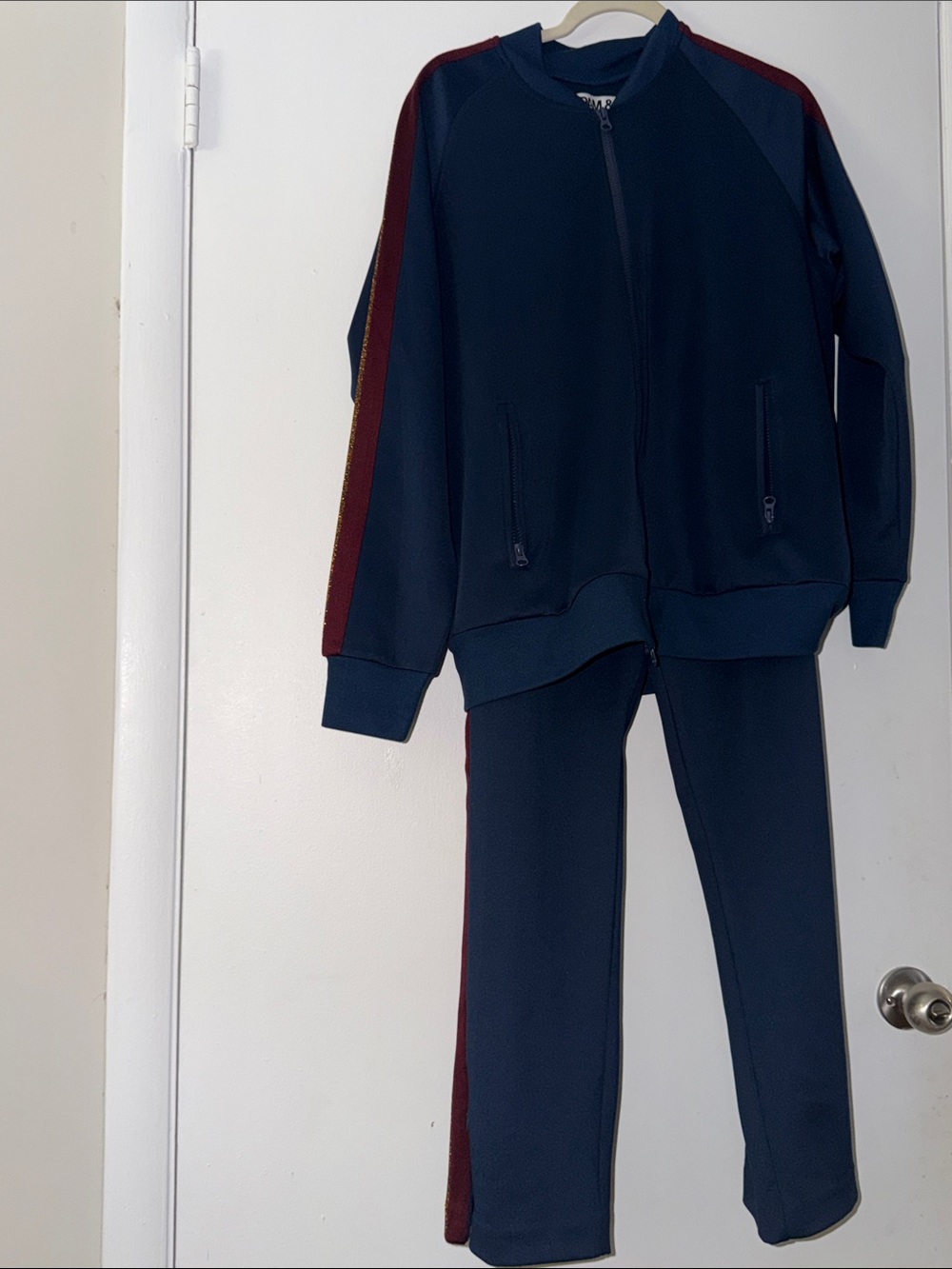 Pam & Gela Navy Sweatpants with Red Side Stripe